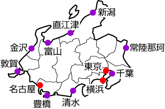 地図：東海・北陸・関東